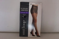 NEW WEST LOOP SUPPORT SHEER CONTROL TOP PANTYHOSE JET BLACK SIZE B