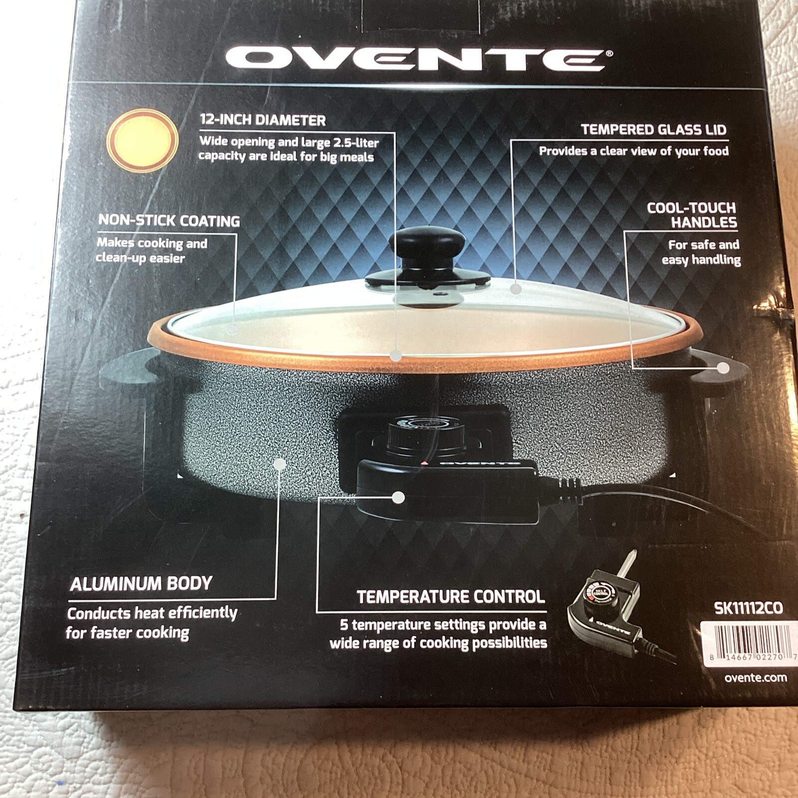 OVENTE Electric Skillet & Frying Pan with 12" Nonstick Cooking *New In