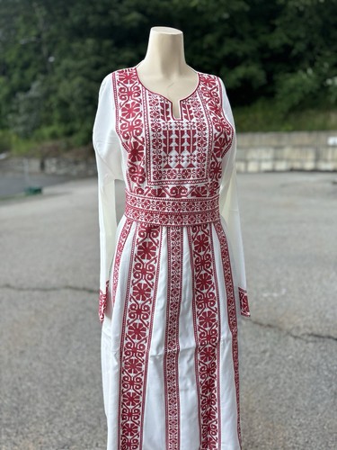 Embroidered Thobe Abaya Traditional Palestinian ARABIAN caftan Dress Red Size S - Picture 11 of 14