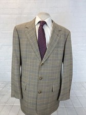 Brooks Brothers USA Men's Beige Plaid Wool Blazer 42L 895 Three Button Vintage