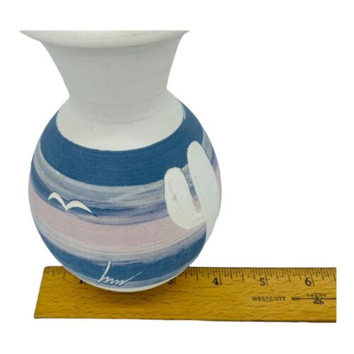Carved Pottery Vase Saguaro Mexico 6" Cactus Southwestern Pastel Colors Signed - Picture 9 of 11