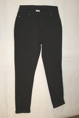 Womens Pants BLACK KNIT CAPRI JEGGINGS Mid Rise REAR POCKETS Sewn Cuffs XS 0-2