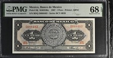 MEXICO 1 PESO 1967 P#59j  PMG 68 EPQ. POP TOP .SUPERB GEM UNC