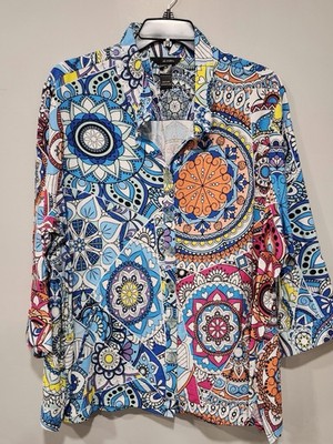 Ali Miles NWT Woman s 3xl Milticolor Button Up Collar Artsy