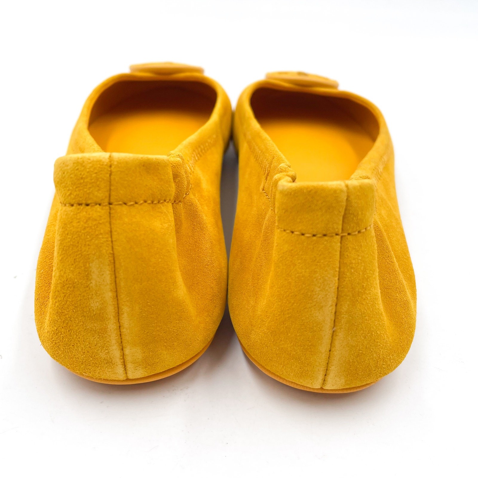 Tory Burch Minnie Travel Ballet Flats Gold Crest Suede Leather Logo Yellow Sz 7 thumbnail 8