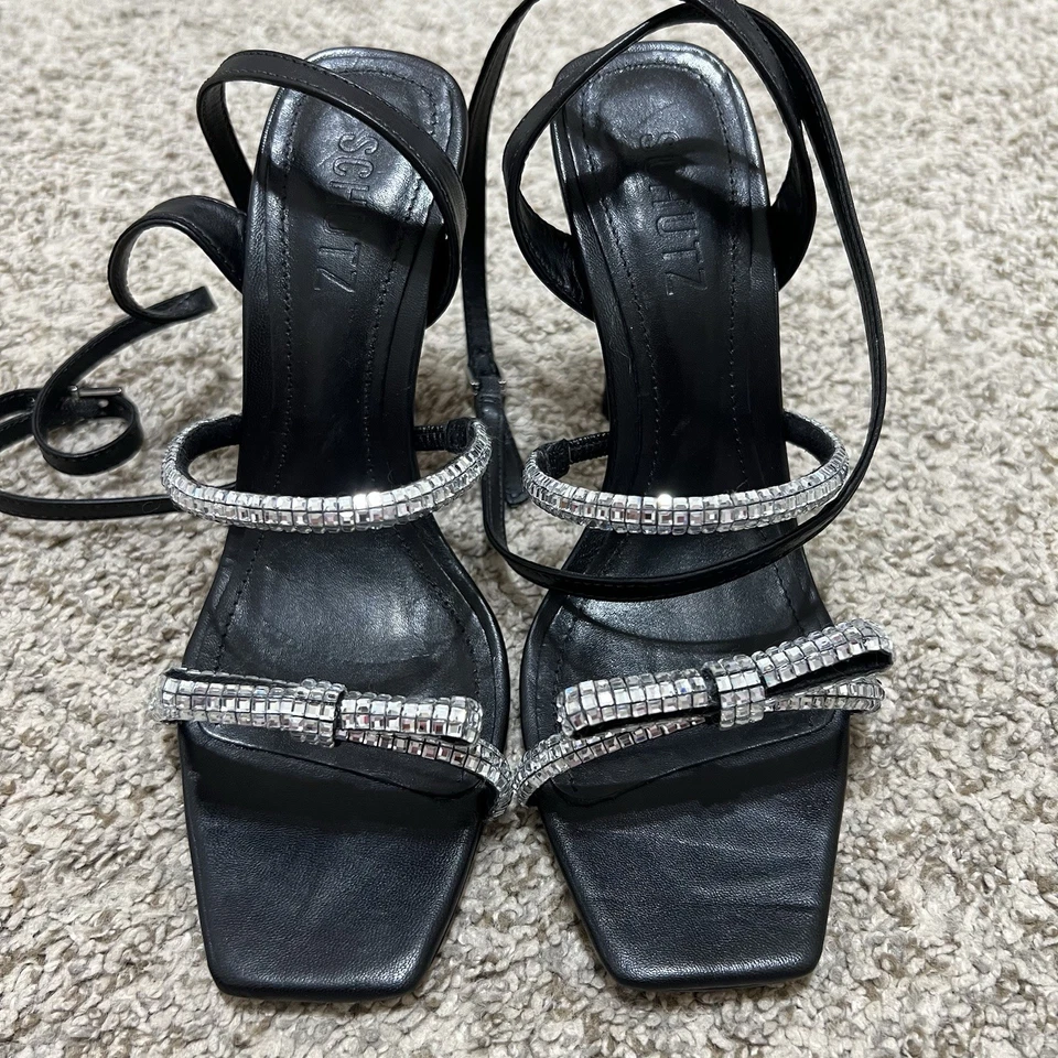 Schutz Earla Nappa Leather Strappy Embellished Sandals Size 7.5 - Image 2 of 4
