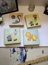 Zoo Safari Animals Kids Nursery Wall Canvas Art Decor Lot of 4 6 x6 Whimsical