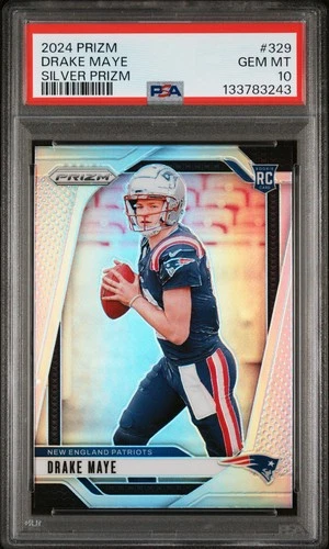 DRAKE MAYE 2024 PRIZM SILVER ROOKIE RC #329 PSA 10 GEM MINT! PATRIOTS NFL UNC!