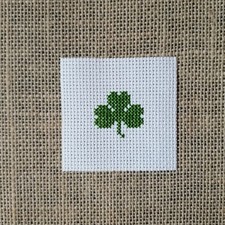 Finished Completed Cross Stitch Mini Green Shamrock Piece