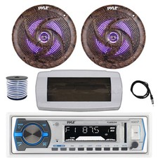 Pyle Bluetooth Marine Radio,Cover, Antenna,Wire, 2x 6.5'' 240W LED Camo Speakers