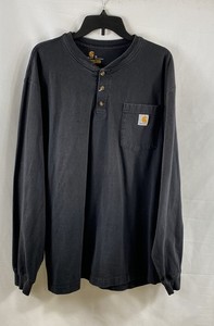 Carhartt Men's Black Long Sleeve Workwear Pocket Henley Shirt Original Fit Sz XL