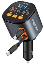 Retractable Car Charger,5 in 1 Fast Cars Phone Charger 90W,Bluetooth 5.3 Black
