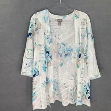 Chico's Floral Lace Trim Open Front Kimono Cardigan Top Size 2 US L
