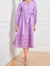 NWT Talbots Placed Eyelet Midi Shirtdress Womens 2 Fit & Flare Wisteria Lavender
