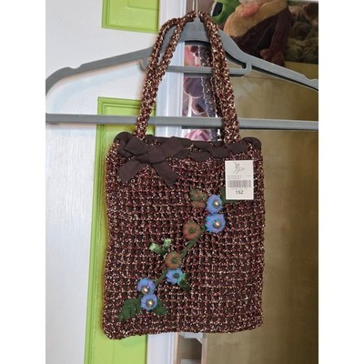 J. Jill Re:Crafted Bronze Metallic Crochet Floral Mini Tote Bag NWT Limited Ed