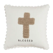 Mud Pie Home Decor Square Cross Crochet Mini Pillow; 8" X 8" NEW