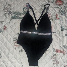 Victoria  s Secret bling one piece swimsuit Strap Logo Black New size M
