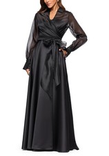 Xscape Black Long Sleeve Organza A-Line Gown Size 16 $278