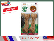 Natural Dog Chews Bison Flavor Long Lasting Edible Bones Medium Size 2 Pack