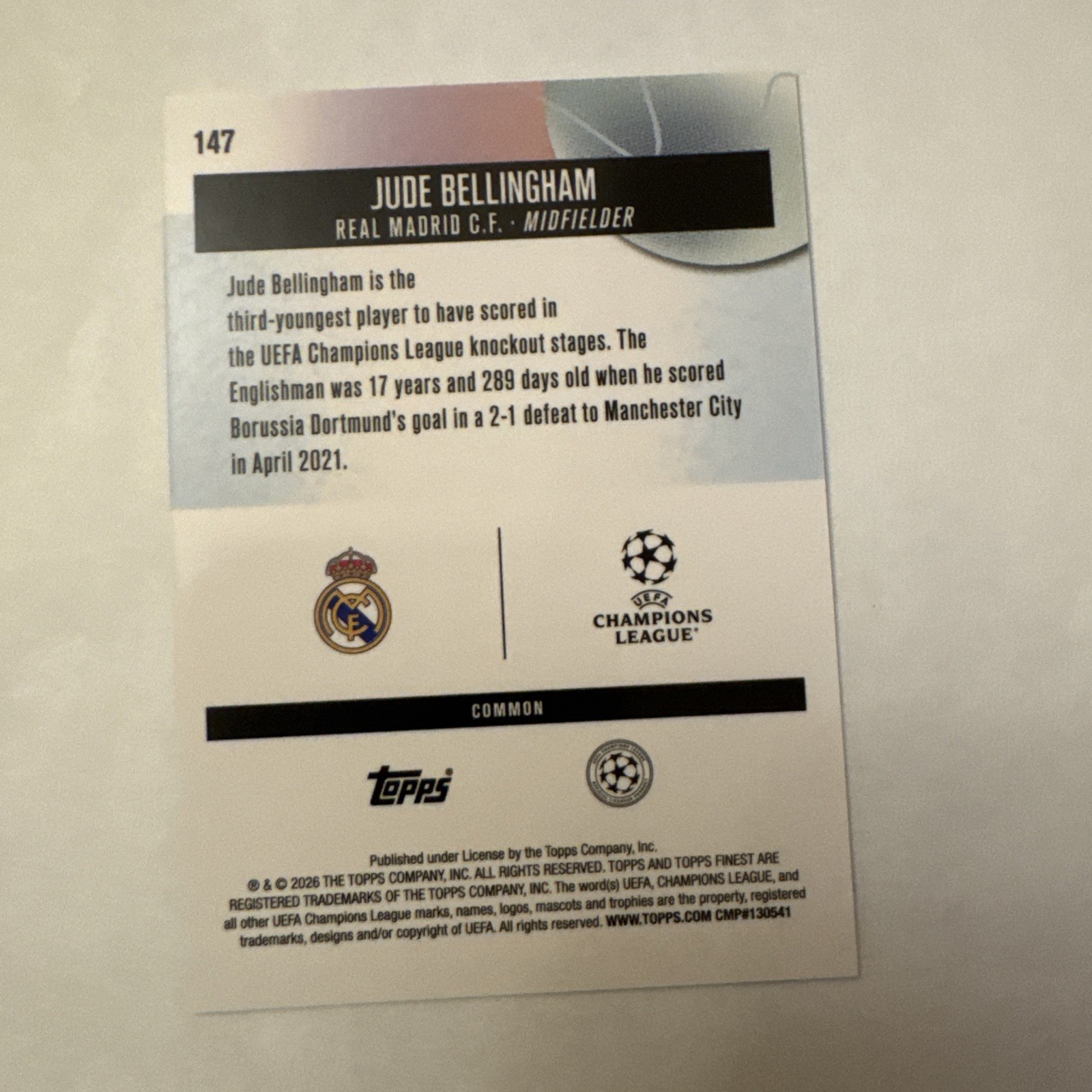 Jude Bellingham 2025 Topps UEFA Club Competition Finest #147 Real Madrid view 2