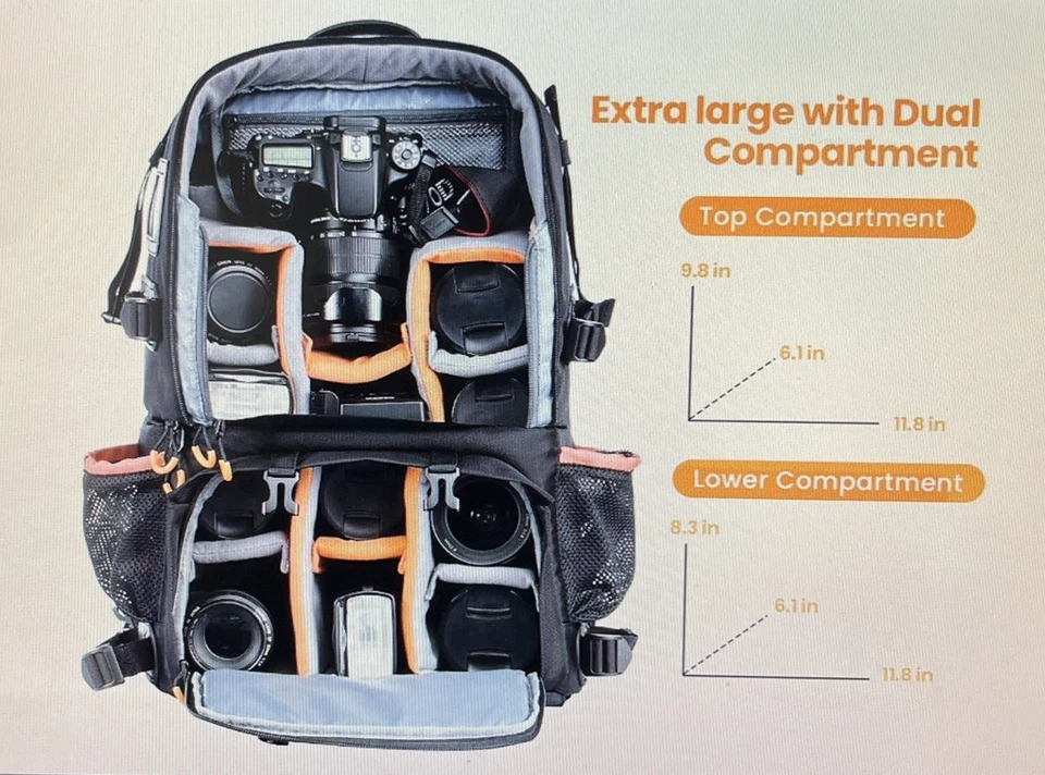 Mochila TARION Pro 2 bolsas em 1 câmera grande com compartimento para laptop 15,6" Wa... - Imagem 3 de 4