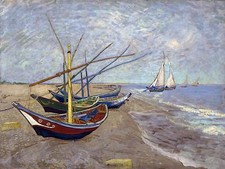 Fishing boats on the beach van Gogh Tile Mural Bathroom Backsplash Ceramic 10x8
