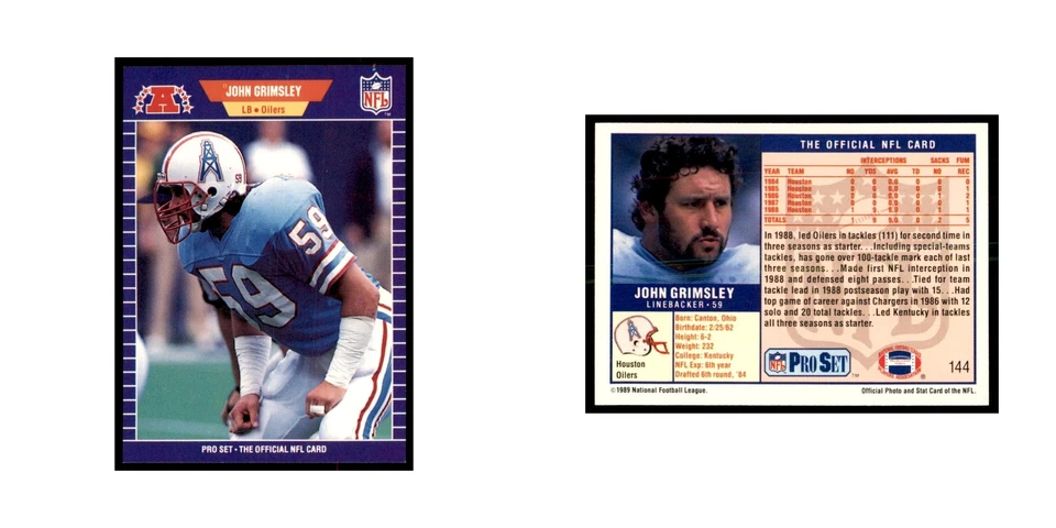 John Grimsley 1989 Pro Set #144 Football Cards Football Card NM - Image 3 of 3