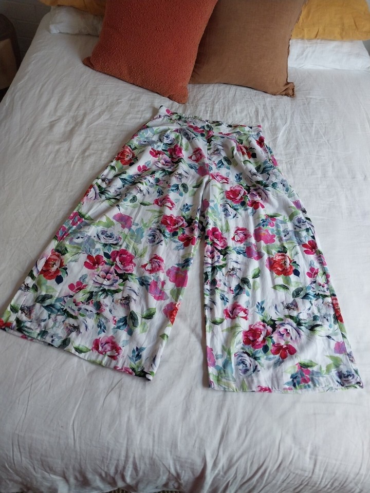  LINEN BLEND FLORAL FLARED PANTS 🪷💐🪻