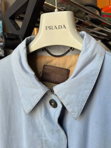 Prada Tranch coat Blue Mens 46 size waterproof Jacket Vintage Leather logo Rare - Picture 8 of 17