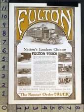 1919 FULTON MOTOR TRUCK COMPANY REPEAT ORDER DELIVERY PITTSBURGH PLATE AD FC6913