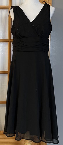 Vtg 90s Connected Women’s Formal Party Dress 14 Black Chiffon Sequins Ruched