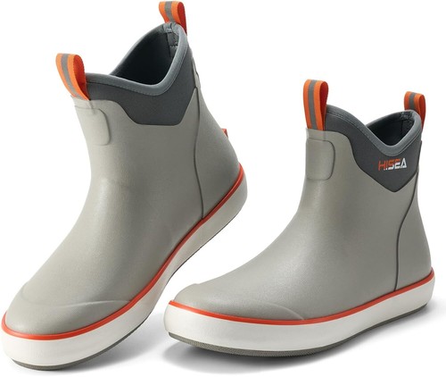 HISEA Men's Deck Boots - Waterproof Ankle Rain Boots For Fishing & Boating With Slip-Resistant Sole