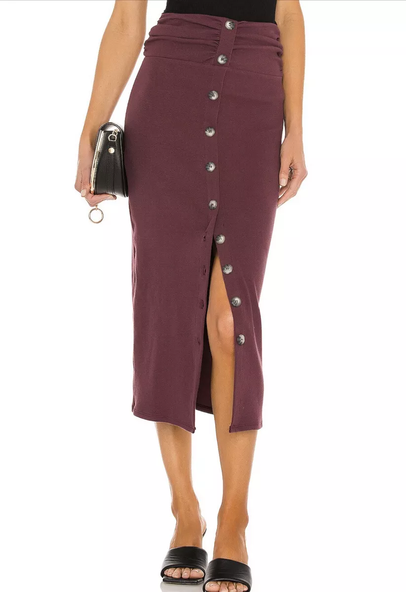 House of Harlow 1960 XS Button Front Midi High Waist Ruched Skirt Revolve New