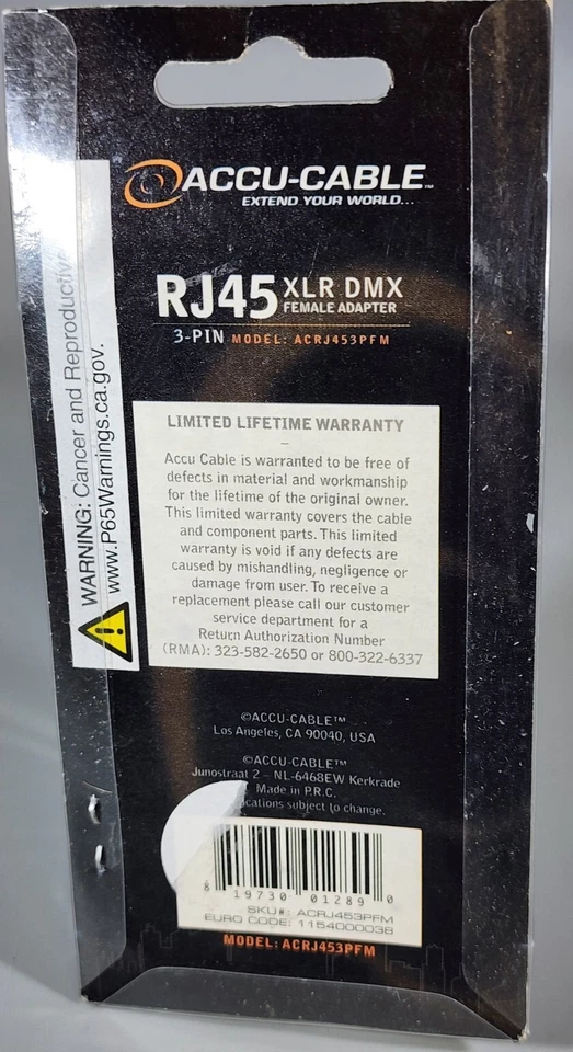 Accu-Cable RJ45 Ethernet to 3-Pin XLR/DMX Female Adapter NEW SHIPSFREE - Image 2 of 4