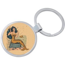 Vintage Mermaid Keychain - Includes 1.25 Inch Loop for Keys or Backpack