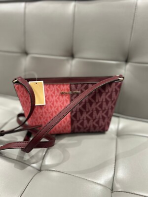 Michael Kors MK Signature Small Shoulder Tote  Purse Bag Handbag -Oxblood Multi