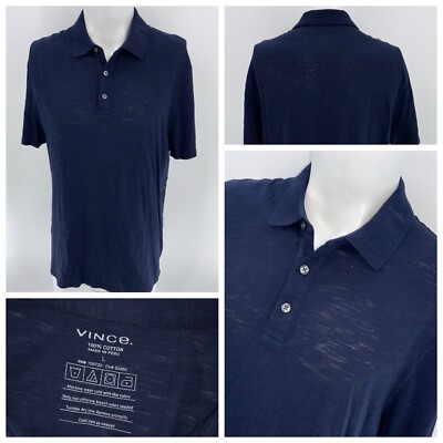 Vince Polo Shirt L Men Navy Blue 100% Cotton Made in Peru Short Sleeve YGI Q4-22