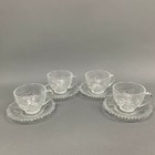 KIG Indonesia Clear Glass Cups Saucers Sets Fruits Beaded Edge Lot of 8 Pieces  