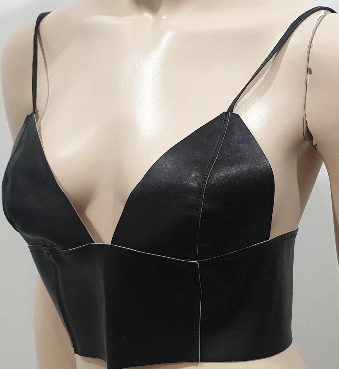 T ALEXANDER WANG Black Leather Triangle Bralette Bra Sleeveless