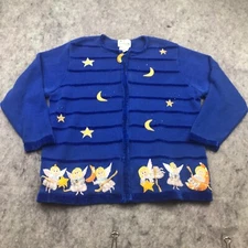 The Quacker Factory Womens Sweater Size 1X Blue Embellished Angels Starry Night