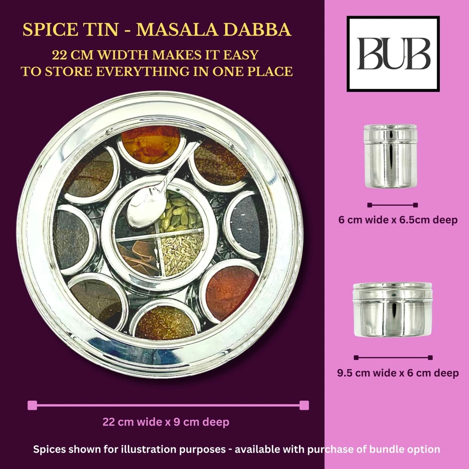 Indian Spice Tin Masala Dabba 22cm x 9  Pots with Lids. - Image 3 of 4