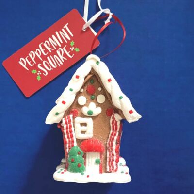 Peppermint Square Red Green GINGERBREAD HOUSE Icing Candy Ornament New NWT