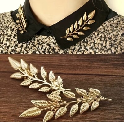 Olive Branch Collar Brooch Set Gold Tone 2.4 Inches