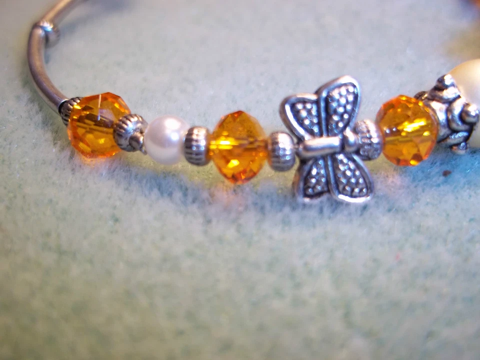 Pulsera Tibetana Plata Moda Amarillo Vidrio Perla y NARANJA Cristal Cuentas J-50 Foto 2 de 4