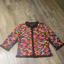 Michael Simon Cardigan Sweater Womens Size Medium Multicolor Tulle Mesh Details