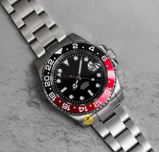 Custom Made 40mm Red Black GMT Custom Diver Style Mod Watch w/ NH34 Movement