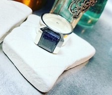 Genuine 925 Sterling Silver Sapphire Gemstone Wide Band Ring Size 9