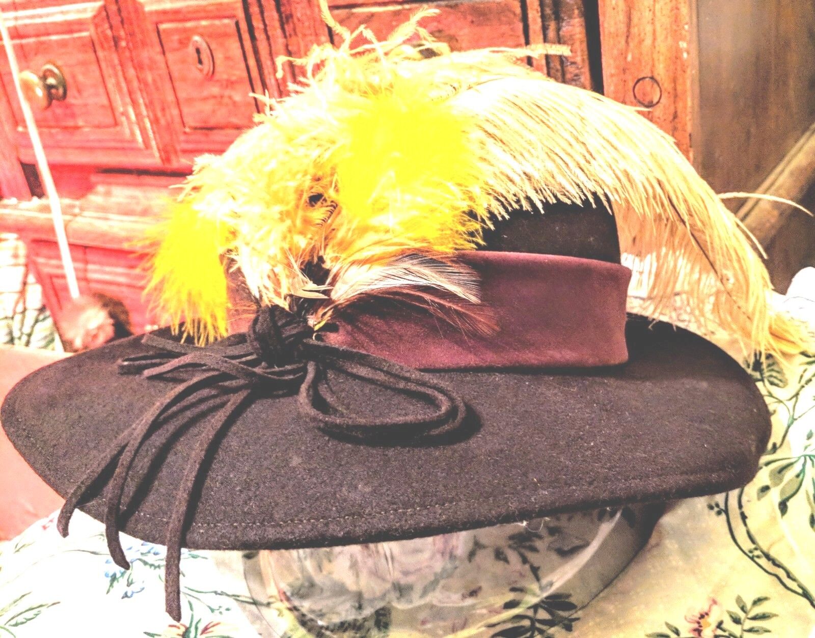 GENE DORIS NEW YORK Brown HAT FEATHER  Antique Vi… - image 5