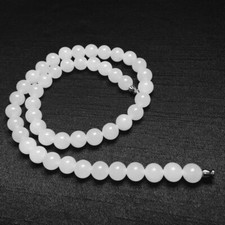 Natural Heitian White Jade Necklace Nephrite 10mm Beads Have Certificate Jewelry
