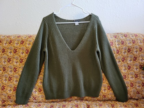 Venus Womens Large Knit Sweater Green V-Neck Pullover | eBay